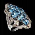 Pierścionek 925 szafiry London Blue Topazy r 17