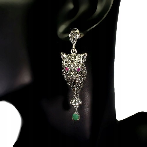 4 Kolczyki naturalne szmaragdy markazyty tygrys