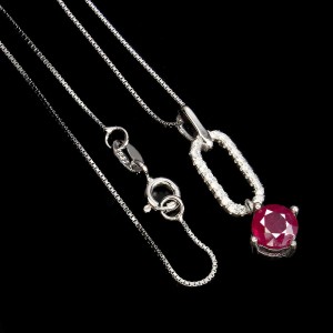Naszyjnik 925 naturalny rubin cyrkonie delikatny