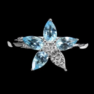 Pierścionek 925 srebrny Sky Blue Topazy r 12 kwiat