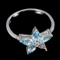Pierścionek 925 srebrny Sky Blue Topazy r 12 kwiat