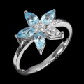 Pierścionek 925 srebrny Sky Blue Topazy r 12 kwiat