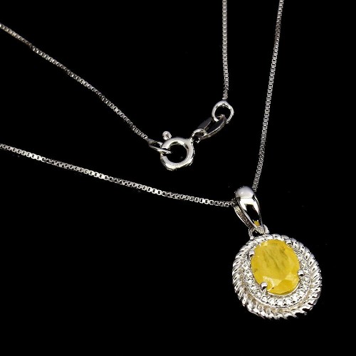 Naszyjnik cyrkonie srebrny żółty szafir naturalny
