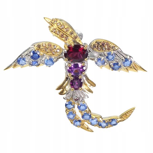 Broszka granaty kianity ametyst szafiry ptak 925