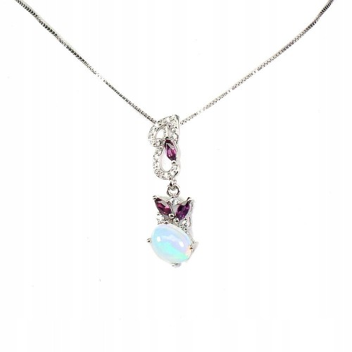 Delikatny srebrny naszyjnik naturalny opal granaty