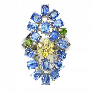 Pierścionek srebrny kianity szafiry diopsydy r 14