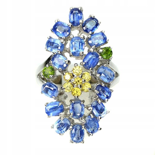 Pierścionek srebrny kianity szafiry diopsydy r 14