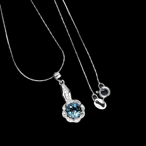 Naszyjnik srebrny 925 London Blue topaz cyrkonie11