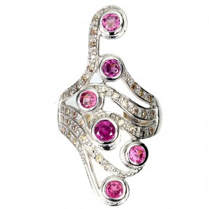 Srebrny pierścionek granaty rodolity szafiry r 18