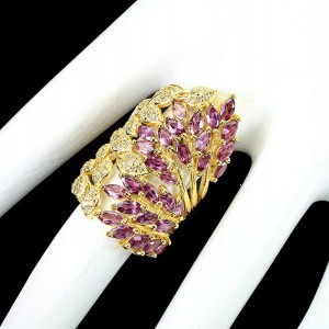 Srebro pierścionek granaty rodolity szafiry r 15.5