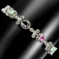 925 Bransoletka natural rubiny markazyty szmaragdy