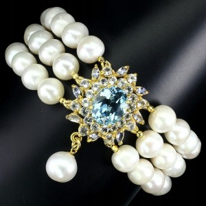 Bransoletka naturalny topaz swiss perły tanzanity