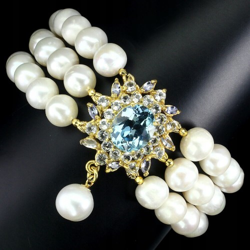 Bransoletka naturalny topaz swiss perły tanzanity