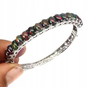 Bransoletka srebrna 925 opale czarne naturalne 4