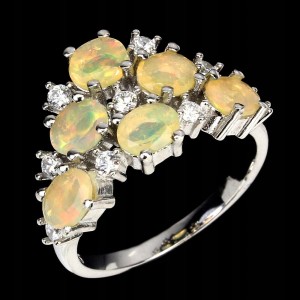 Pierścionek naturalne opale ogniste cyrkonie r 14