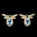 4 Pszczoła kolczyki szafiry topaz swiss srebro 925
