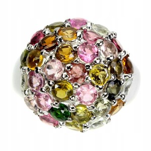 Pierścionek r 15 naturalne 925 turmaliny srebrny