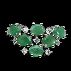 Pierścionek r 17 naturalne szmaragdy cyrkonie 925