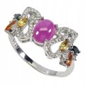 925 Pierścionek r 17 srebrny rubin szafiry Songea