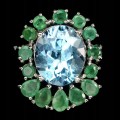 925 Pierścionek r 14 szmaragdy sky topaz naturalny