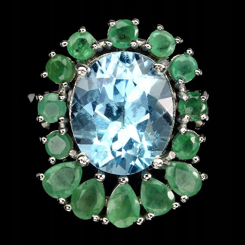 925 Pierścionek r 14 szmaragdy sky topaz naturalny