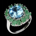 925 Pierścionek r 14 szmaragdy sky topaz naturalny