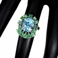 925 Pierścionek r 14 szmaragdy sky topaz naturalny