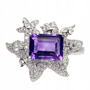 Srebro r 16.5 pierścionek natural ametyst cyrkonie