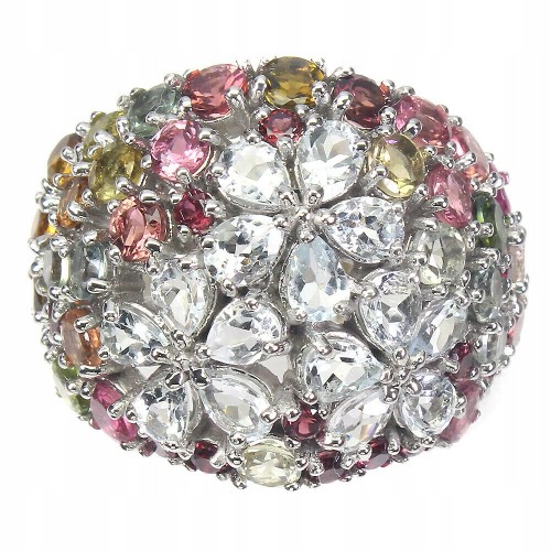 Pierścionek srebrny akwamaryny r 16.5 turmaliny