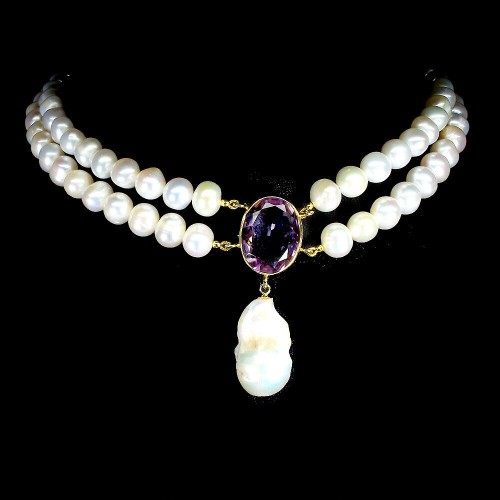 Naszyjnik srebrny rubiny perły ametyst naturalny