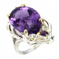 Pierścionek srebrny akwamaryny 925 ametysty r 18