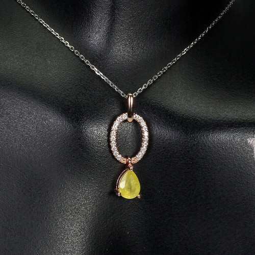 Naszyjnik cyrkonie srebro żółty szafir naturalny