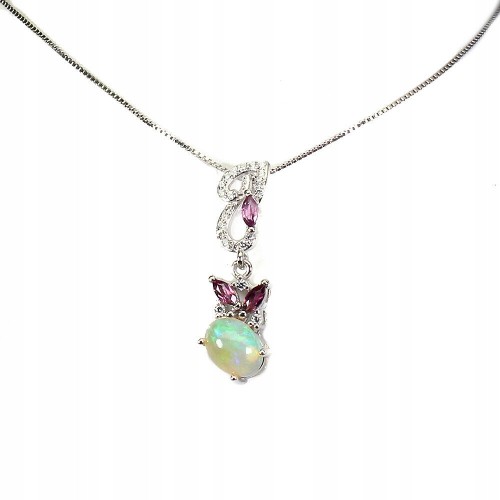 925 Srebro naszyjnik ognisty opal granaty rodolity
