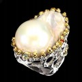 Pierścionek r 16 naturalna perła barokowa granaty