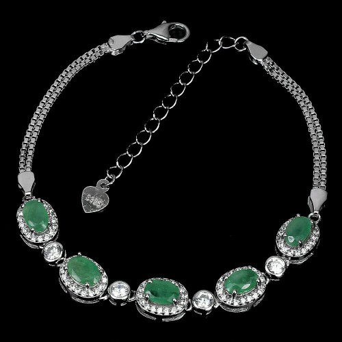 Bransoletka 925 naturalne szmaragdy cyrkonie