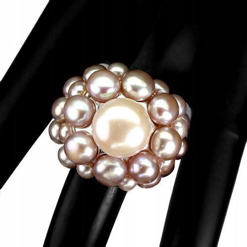Pierścionek perły różowe barokowe naturalne r 19