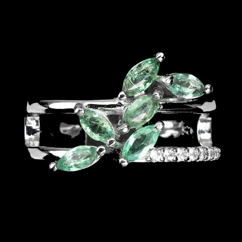 Pierścionek r 11.5 naturalne szmaragdy cyrkonie