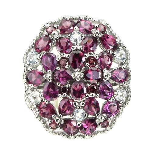 Pierścionek 925 srebrny białe topazy granaty r 17