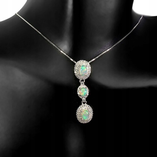 Srebrny naszyjnik ogniste opale naturalne 925 18