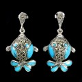 5 Kolczyki srebro naturalne turkusy markazyty ryba