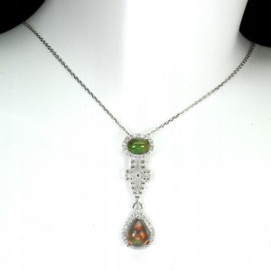 Srebrny naszyjnik kokardka czarne opale cyrkonie