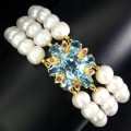 Bransoletka natural rubiny topazy swiss blue perły