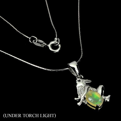 Naszyjnik żaba srebro naturalny topaz ognisty opal