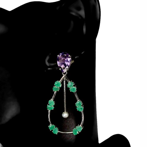 5 Kolczyki perły ametysty szmaragdy naturalne 925