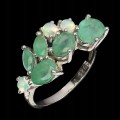 Pierścionek srebrny r 12 opale ogniste szmaragdy