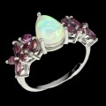 Srebrny 925 pierścionek ognisty opal granaty r 17
