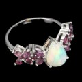 Srebrny 925 pierścionek ognisty opal granaty r 17