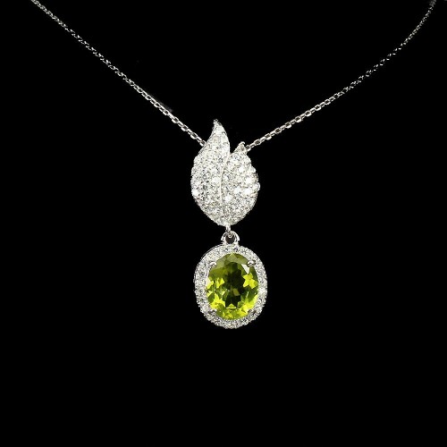 925 Srebrny naszyjnik naturalny oliwin cyrkonie