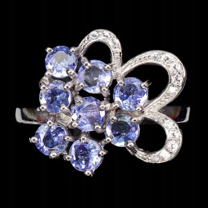 Srebrny pierścionek r 16 tanzanity cyrkonie 925