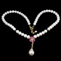 Naszyjnik naturalne perły rubiny biały topaz 925